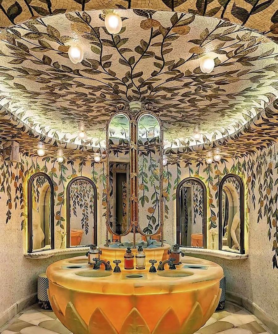 Art nouveau mosaic powder room